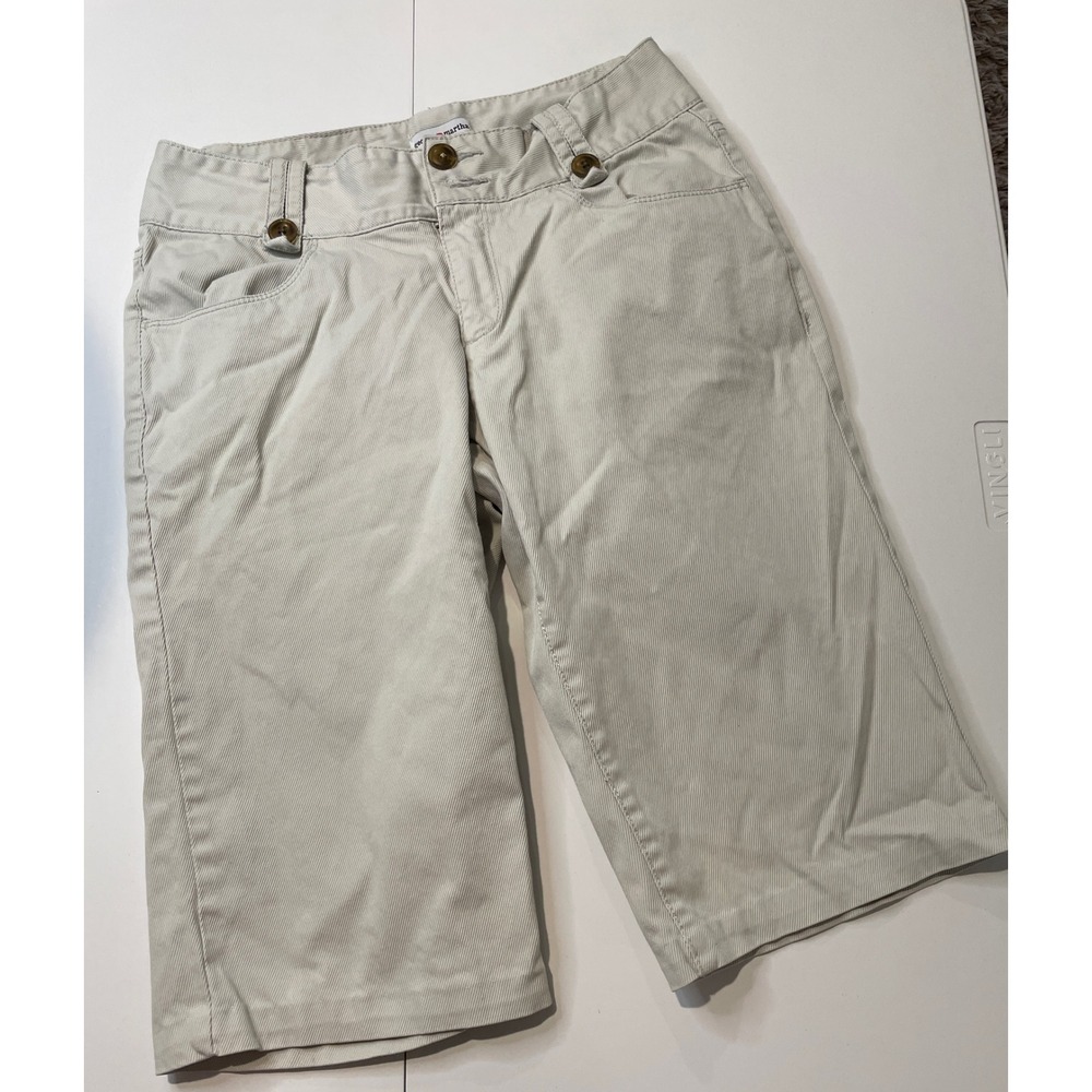 George & Martha Womens Khaki Bermuda Shorts Size 8 Stretch Cotton Ribbed Tan